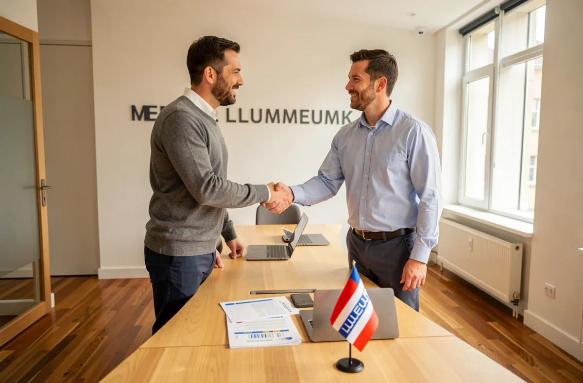 Deux entrepreneurs concluant un accord d'investissement dans une startup au Luxembourg