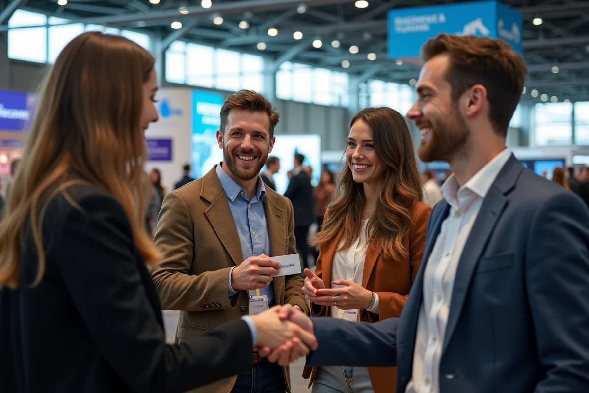 Professionnels échangeant des cartes lors d