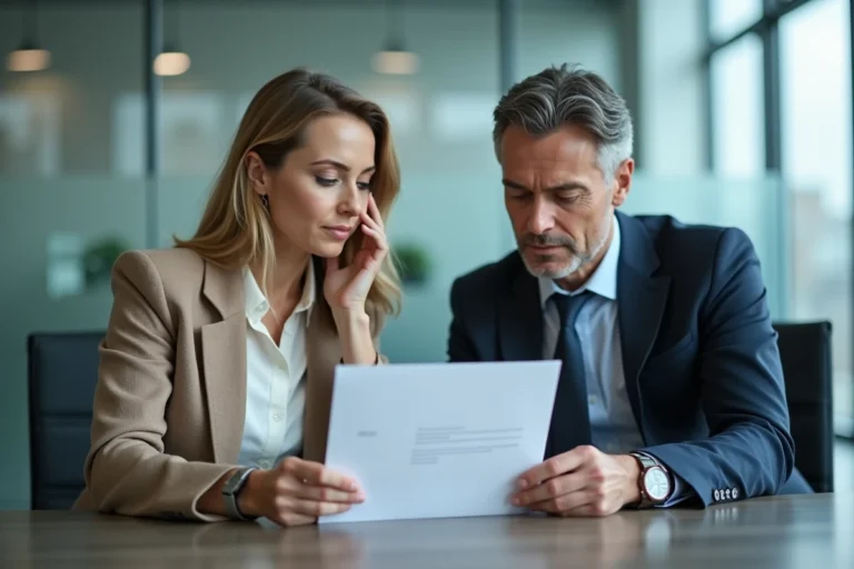 Deux professionnels en réunion avec logo d'entreprise